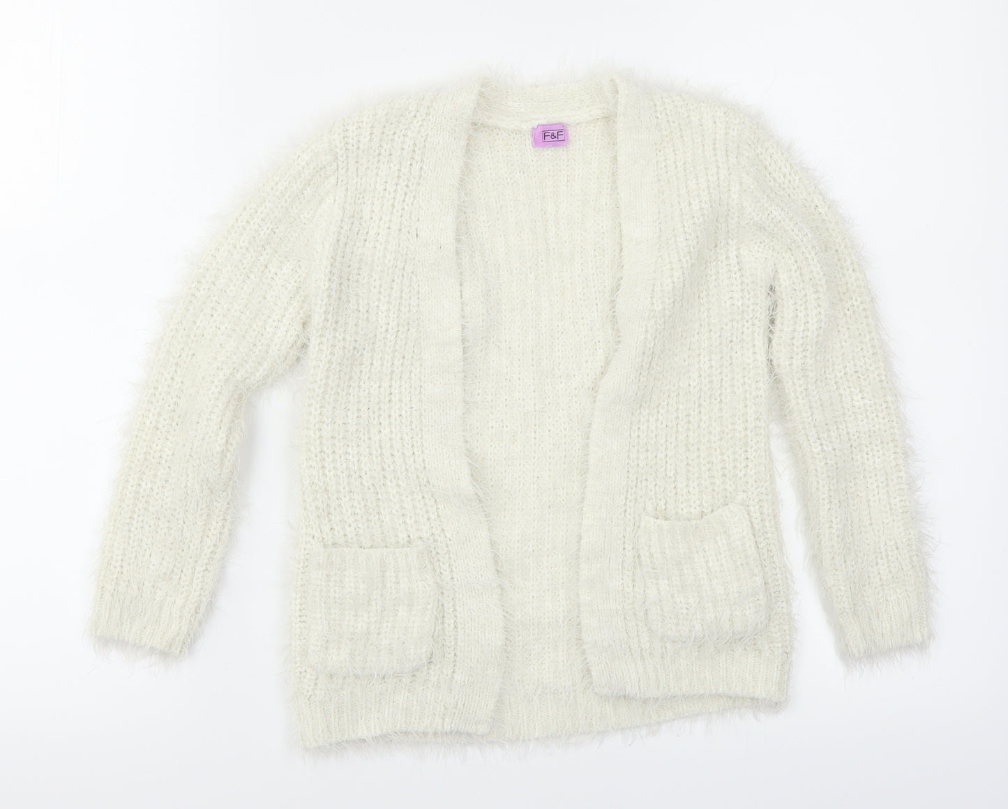 F&F Girls White   Cardigan Jumper Size 5-6 Years