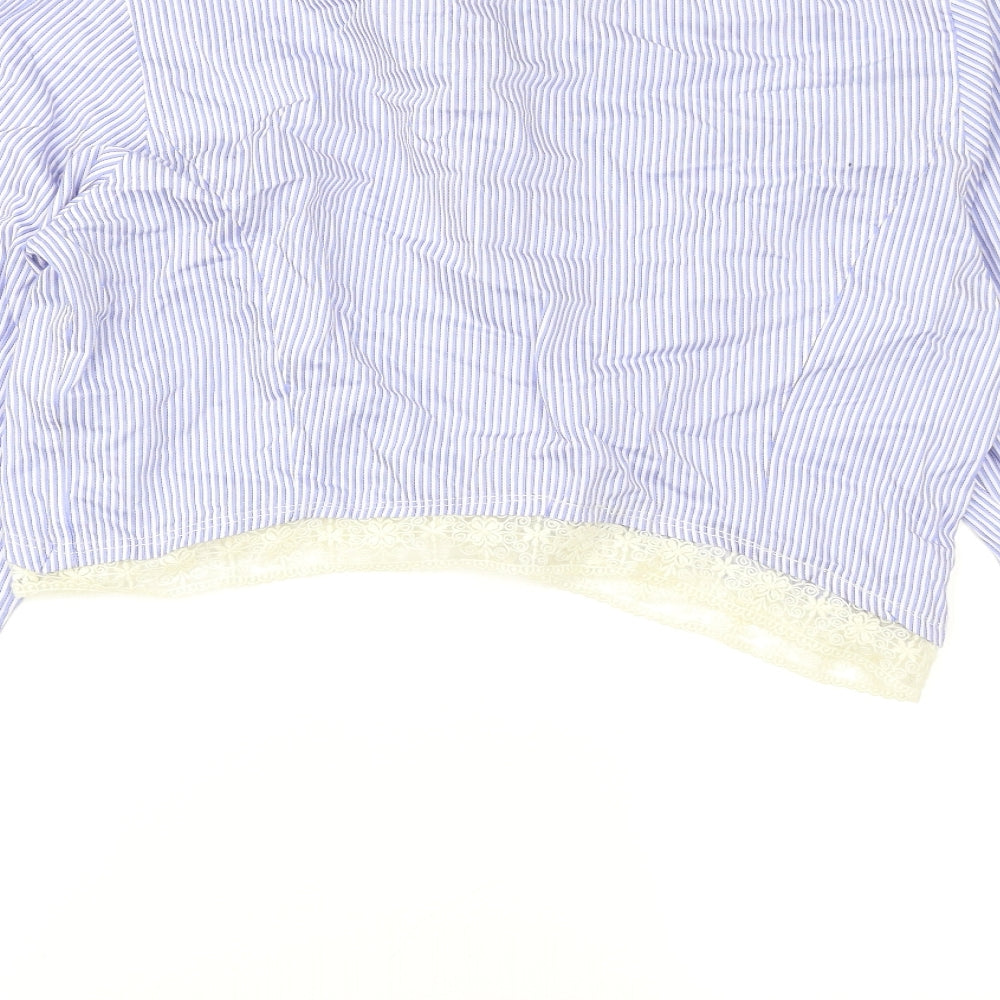 Fenn Wright Manson Womens Blue Striped  Cropped Button-Up Size XL  - Lace Hem
