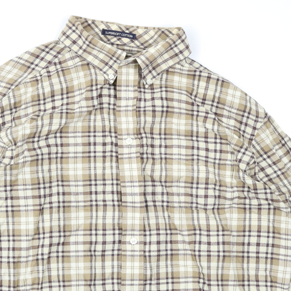 Blue Harbour Mens Brown Plaid   Button-Up Size L