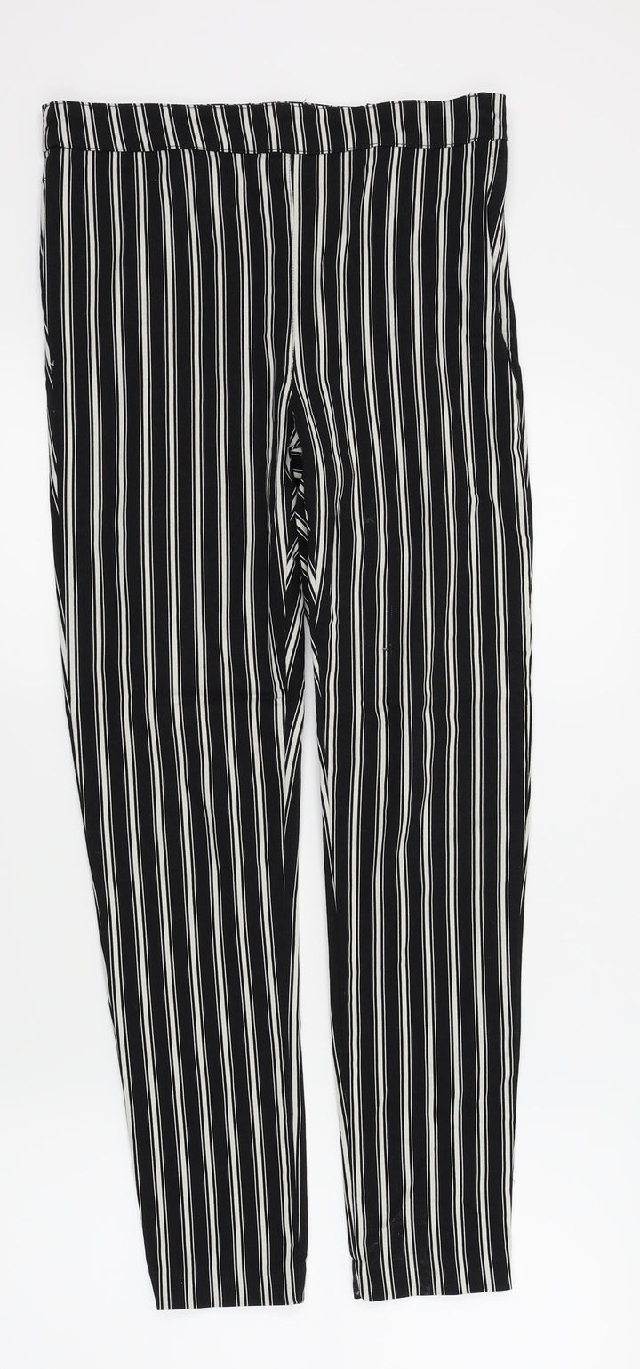 H&M Womens Black Striped Trousers Size 12 L25 in