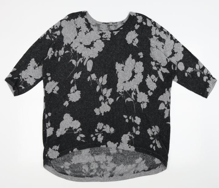 Roman Womens Grey Floral Basic T-Shirt Size 12