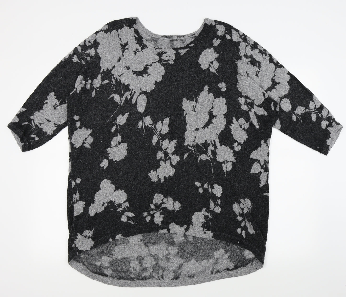 Roman Womens Grey Floral  Basic T-Shirt Size 12