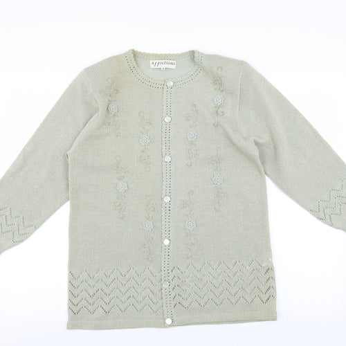 Affections Womens Green   Cardigan Jumper Size M  - Floral embroidery