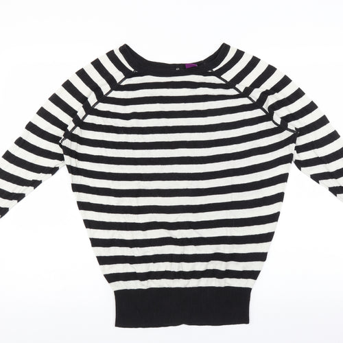 Hoxton Chic Womens Black Striped  Pullover Jumper Size M  - button back