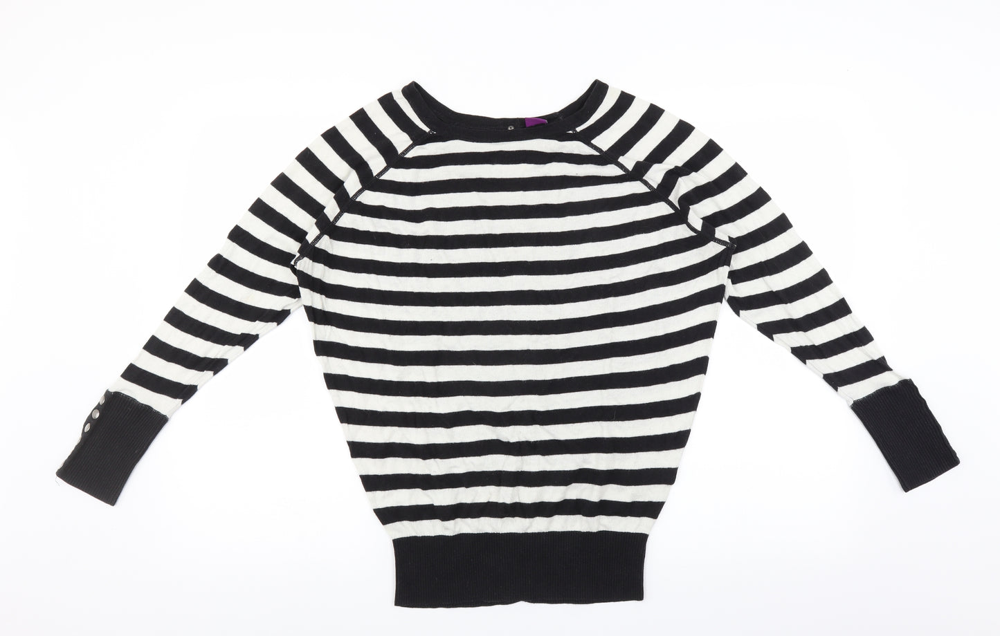 Hoxton Chic Womens Black Striped  Pullover Jumper Size M  - button back