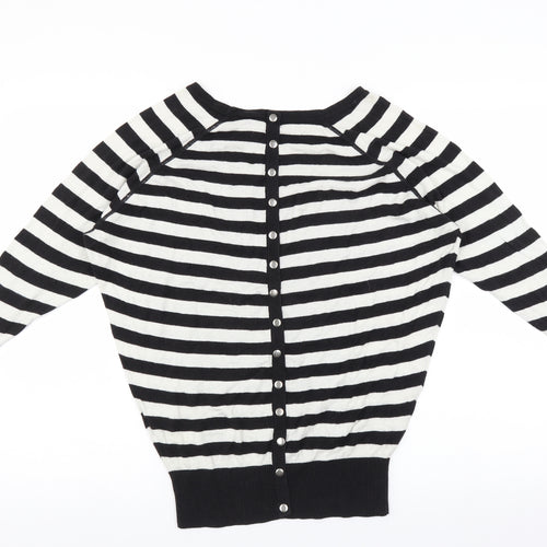 Hoxton Chic Womens Black Striped  Pullover Jumper Size M  - button back
