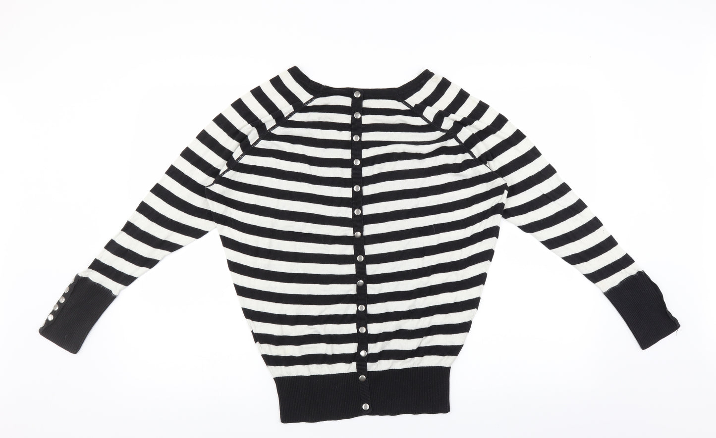 Hoxton Chic Womens Black Striped  Pullover Jumper Size M  - button back