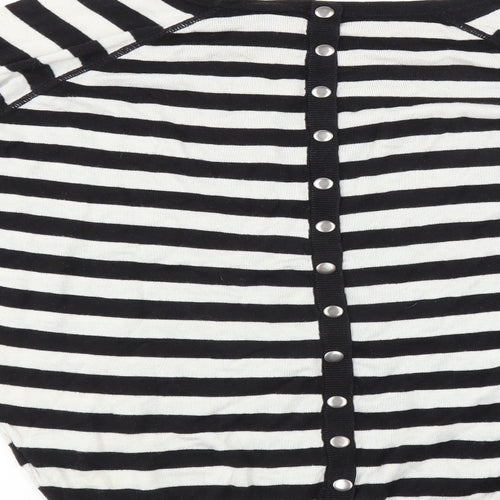 Hoxton Chic Womens Black Striped  Pullover Jumper Size M  - button back