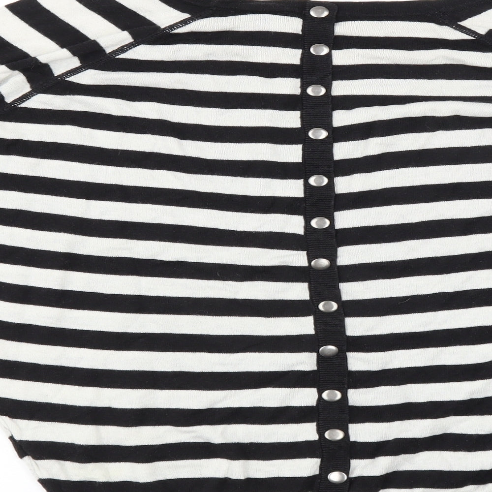 Hoxton Chic Womens Black Striped  Pullover Jumper Size M  - button back
