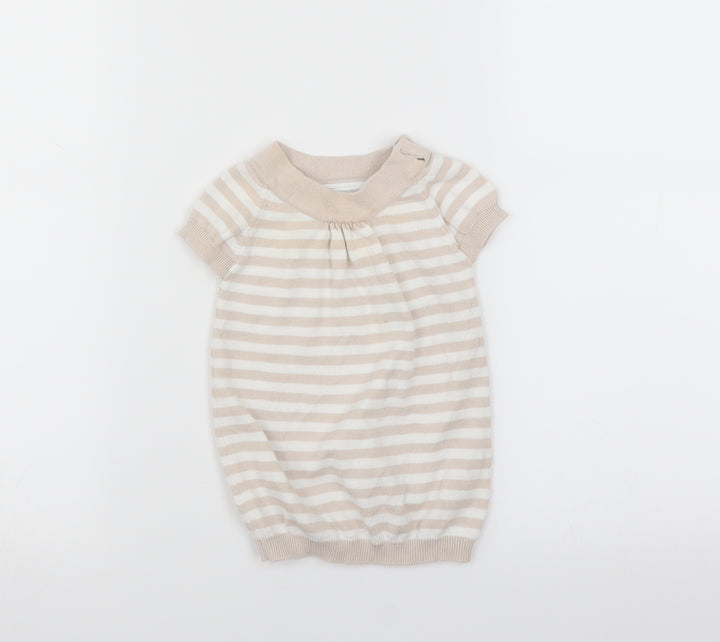 the little white company Girls Beige Striped Pullover Jumper Size 3-6 Months