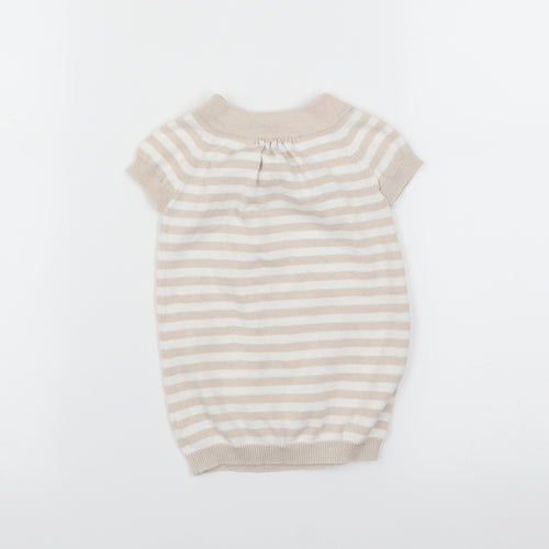the little white company Girls Beige Striped  Pullover Jumper Size 3-6 Months