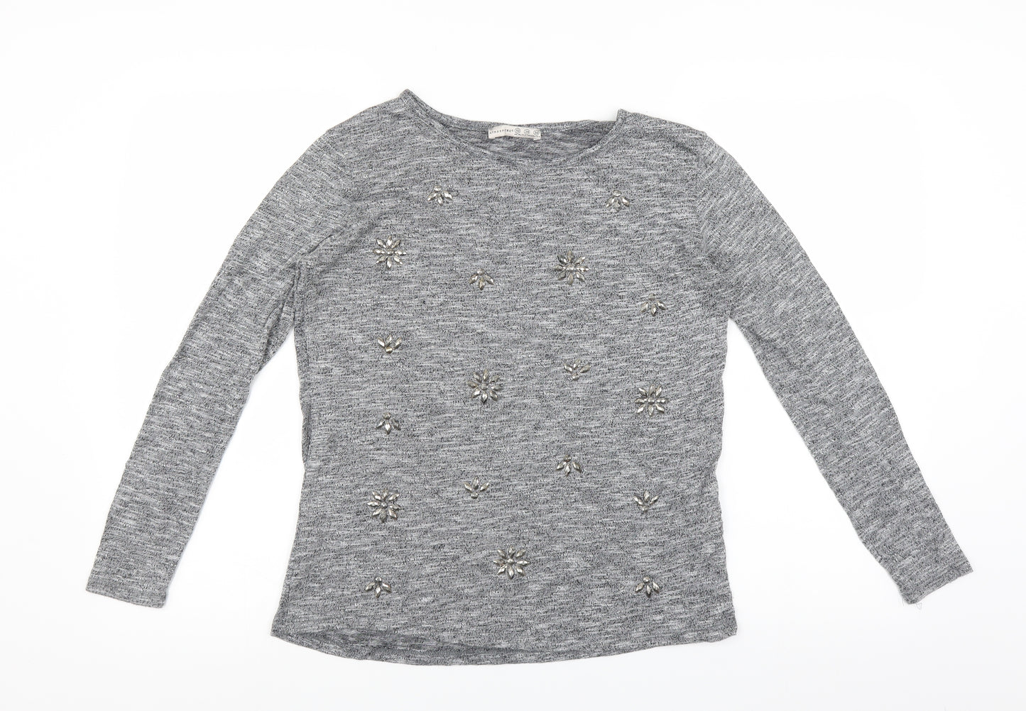 Primark Womens Grey   Pullover Jumper Size 10  - floral beading detail
