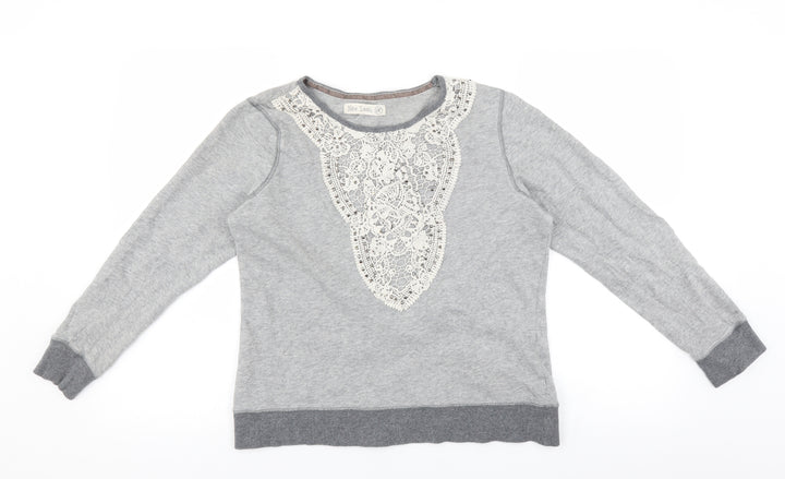 New Look Womens Grey   Pullover Sweatshirt Size 16  - crochet detail