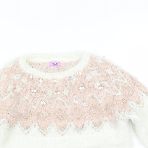 F&F Girls Ivory   Pullover Jumper Size 9-10 Years  - beaded