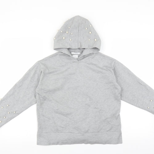 Zara Girls Grey   Pullover Hoodie Size 10 Years  - beaded detail