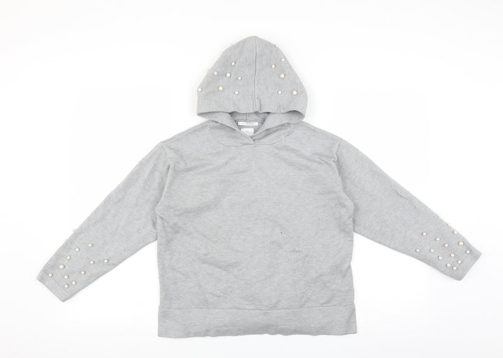 Zara Girls Grey Pullover Hoodie Size 10 Years - beaded detail