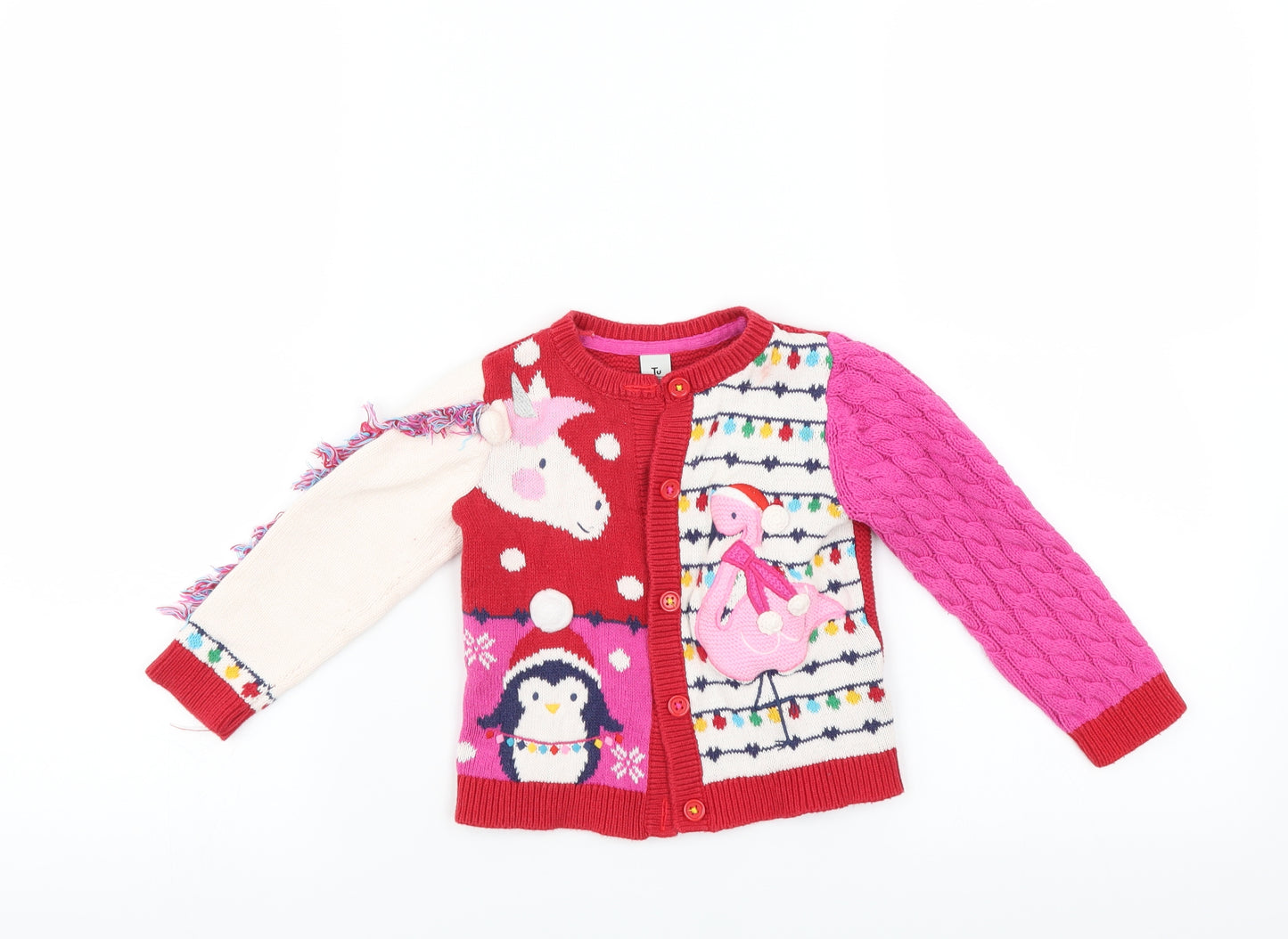 Sainsburys Girls Red   Cardigan Jumper Size 18-24 Months  - christmas jumper