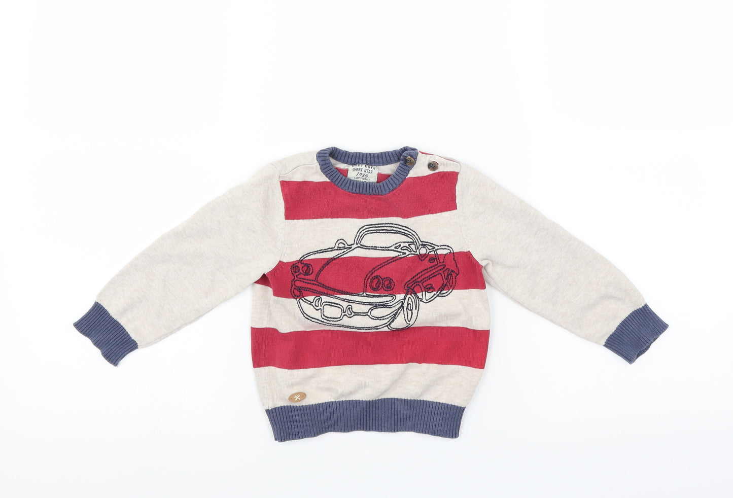 baby boy Boys Beige Striped  Pullover Jumper Size 12-18 Months  - car