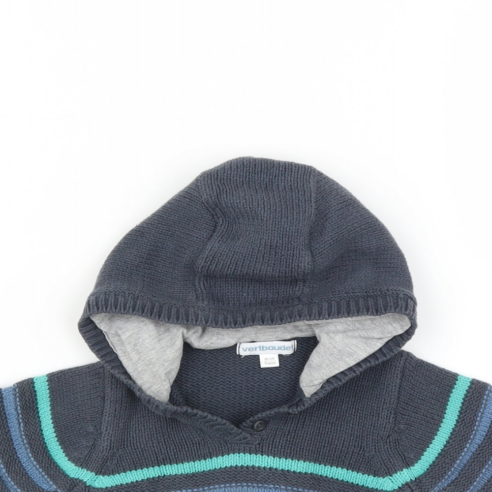 Vertbaudet Boys Blue Striped  Pullover Jumper Size 3-6 Months  - hoodie