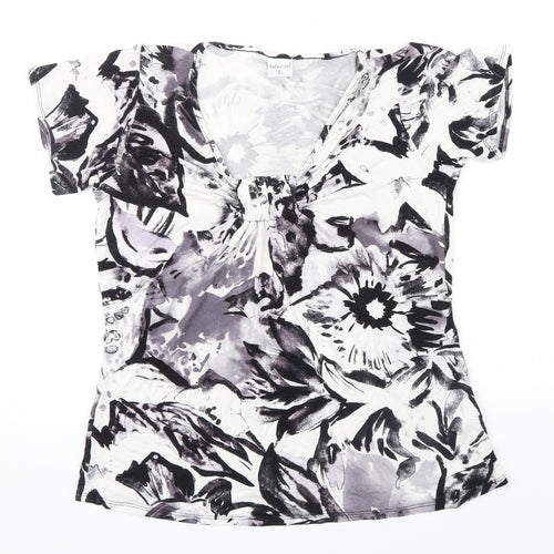 Reflections Womens Black Floral  Basic T-Shirt Size L  - Ruffle detail