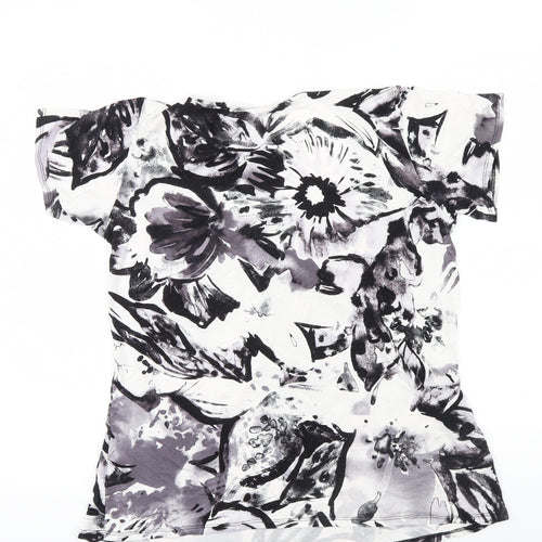 Reflections Womens Black Floral  Basic T-Shirt Size L  - Ruffle detail