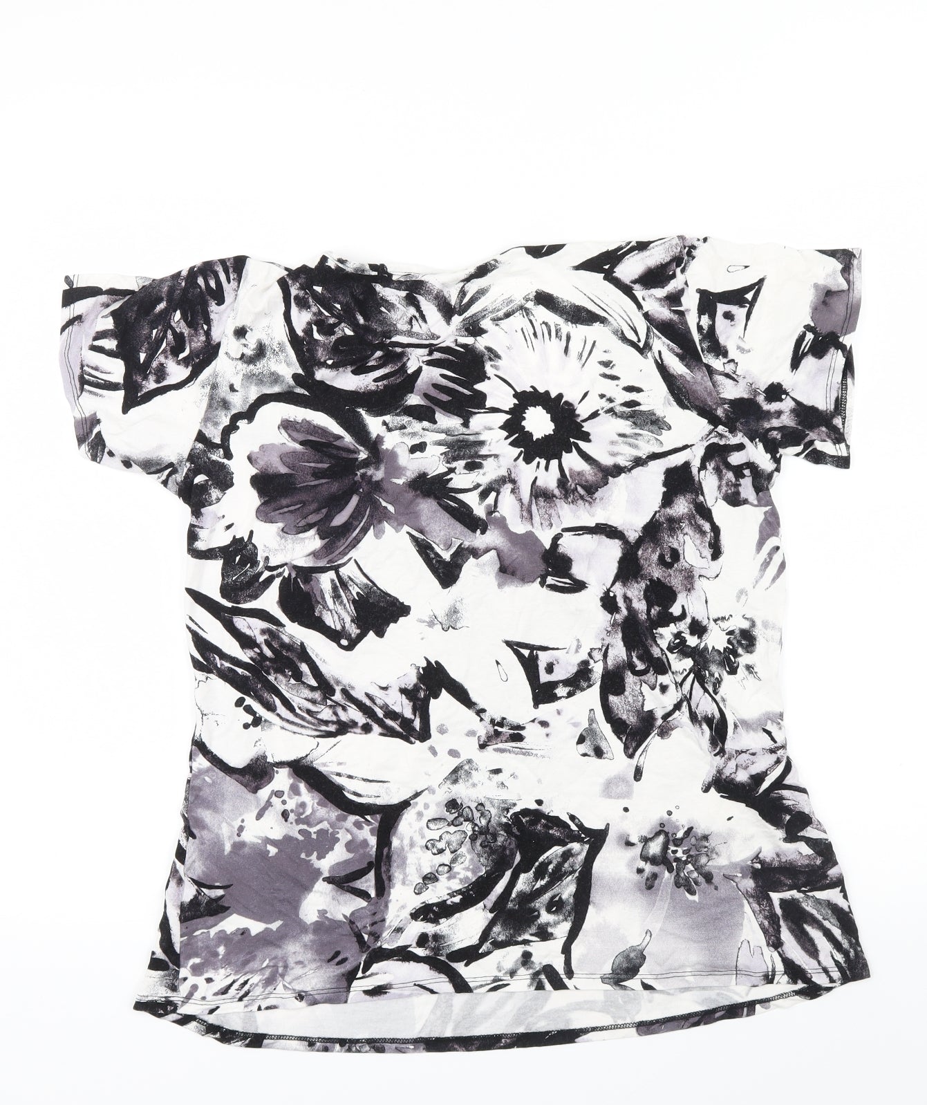 Reflections Womens Black Floral  Basic T-Shirt Size L  - Ruffle detail