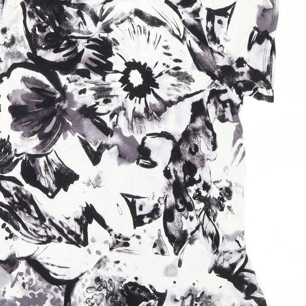 Reflections Womens Black Floral  Basic T-Shirt Size L  - Ruffle detail