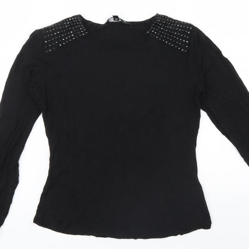 M&S Girls Black   Basic Polo Size 8 Years  - STUDDED SHOULDER