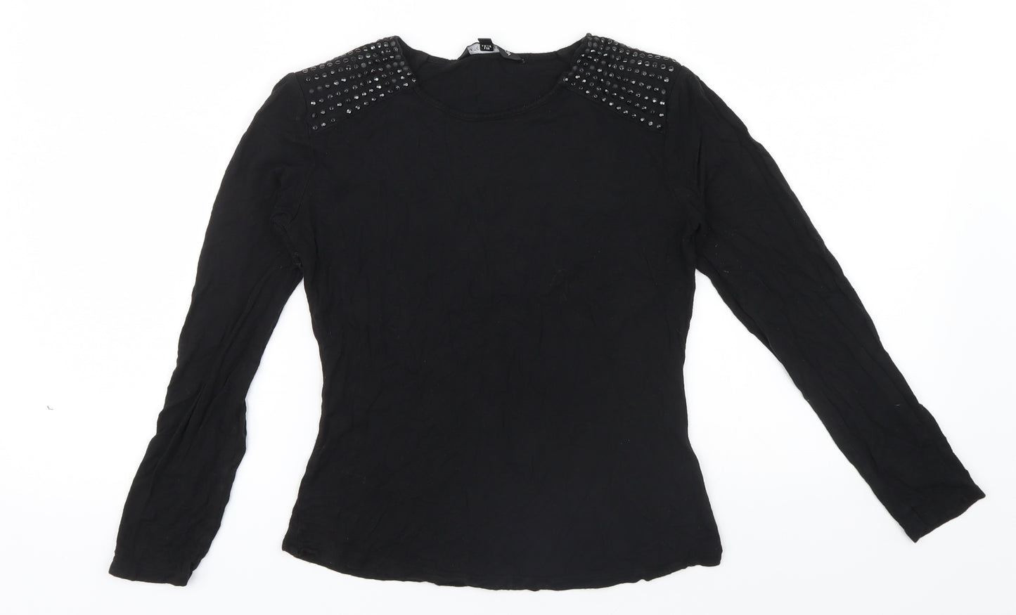 M&S Girls Black   Basic Polo Size 8 Years  - STUDDED SHOULDER