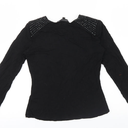 M&S Girls Black   Basic Polo Size 8 Years  - STUDDED SHOULDER