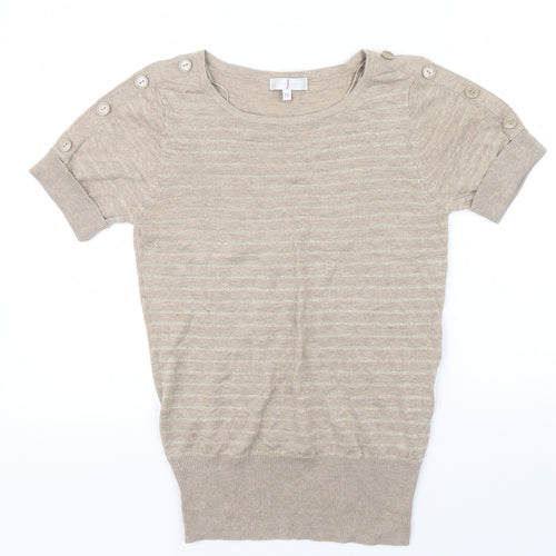 Debenhams Womens Brown Striped  Pullover Jumper Size 10  - metallic ,button details on shoulders