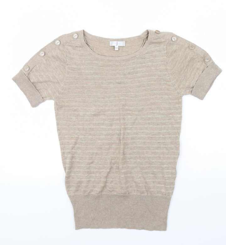 Debenhams Womens Brown Striped Pullover Jumper Size 10 - metallic ,button details on shoulders