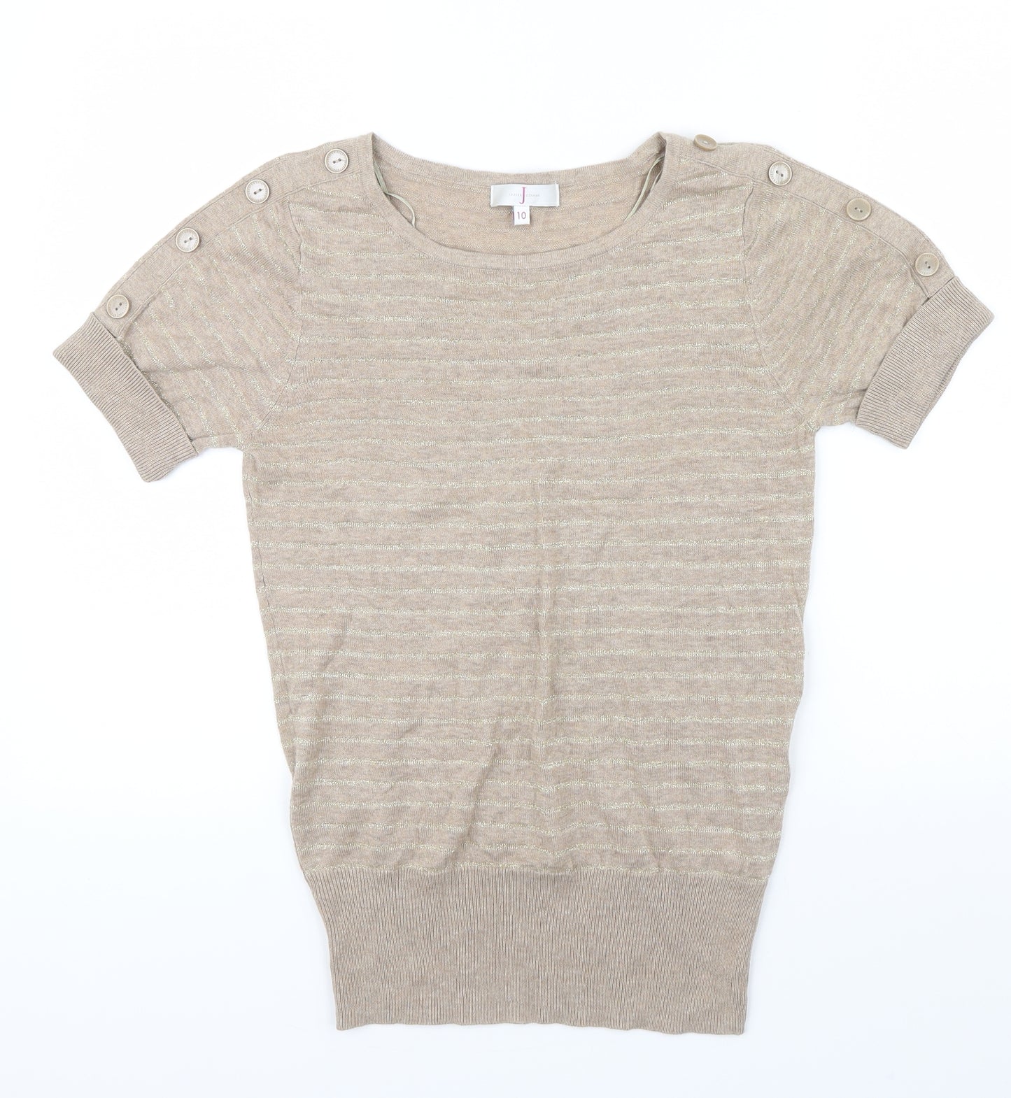 Debenhams Womens Brown Striped  Pullover Jumper Size 10  - metallic ,button details on shoulders