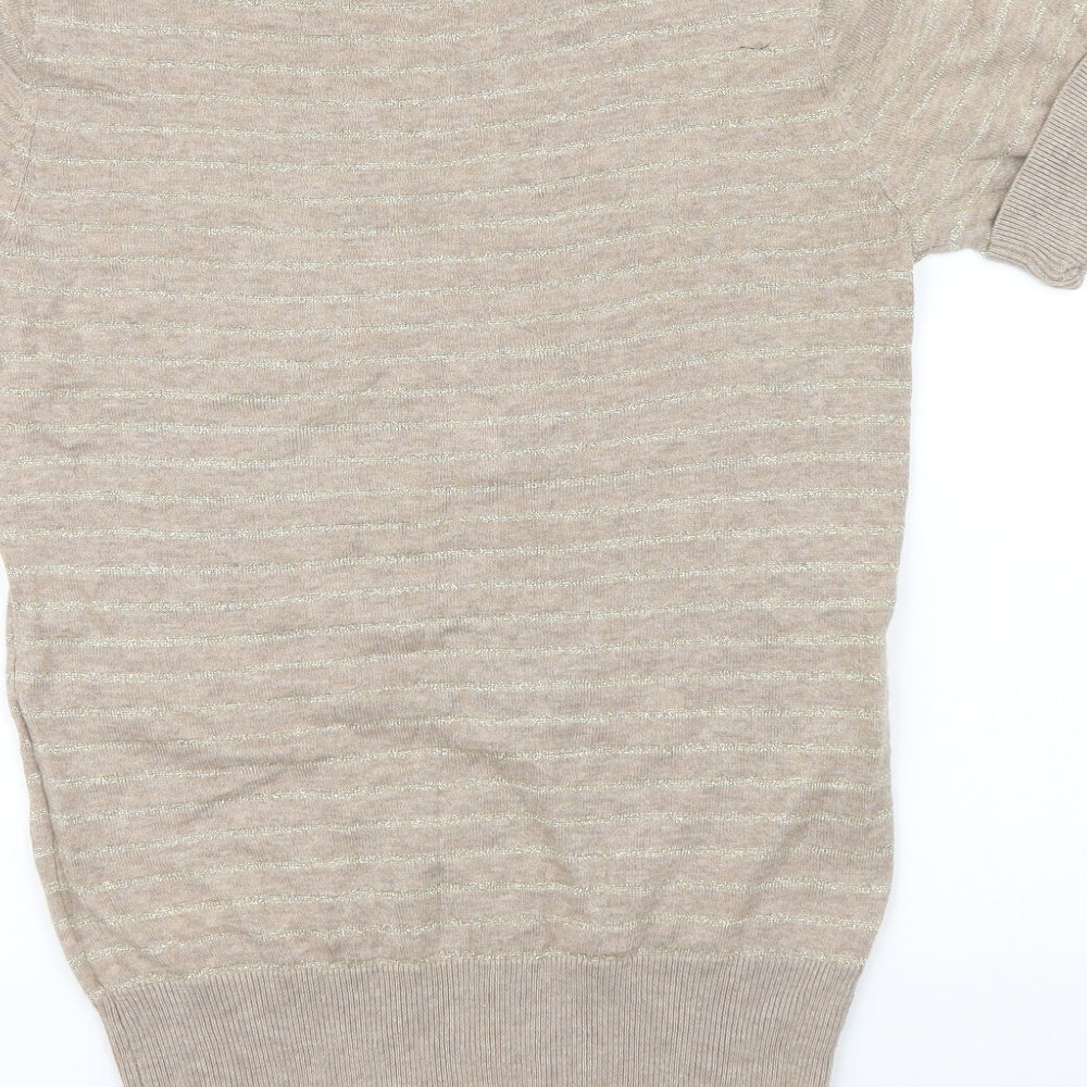 Debenhams Womens Brown Striped  Pullover Jumper Size 10  - metallic ,button details on shoulders