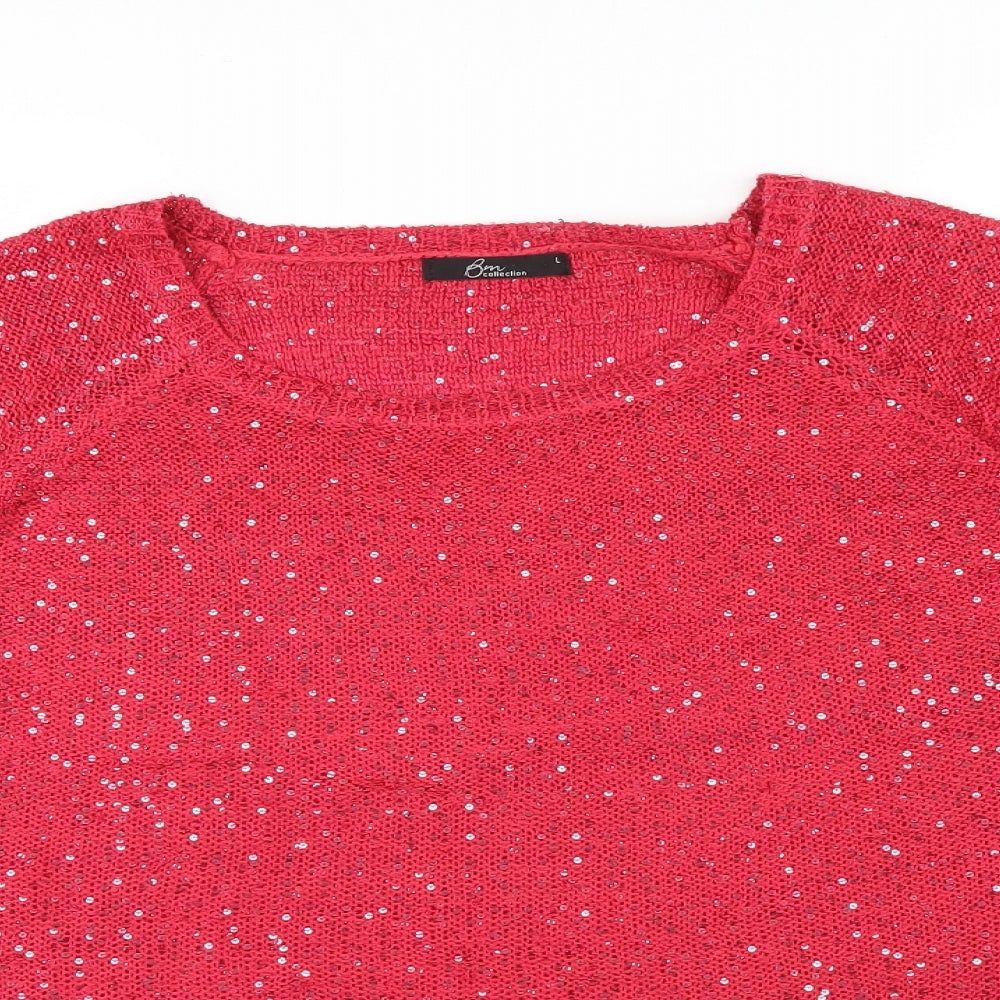 BM Womens Pink   Pullover Jumper Size L  - Sequin detail