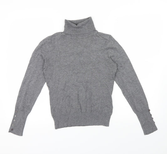 Front view of George women’s grey basic t-shirt, size UK 12, - buttons on sleeves