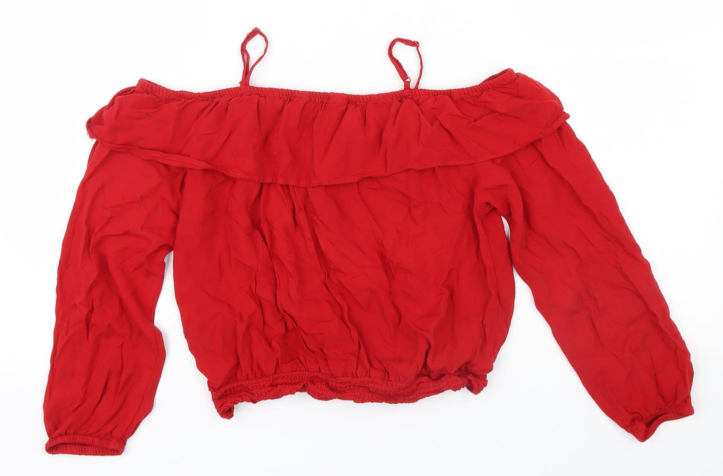 H&M Girls Red   Basic Blouse Size 10-11 Years  - Elastic Bottom