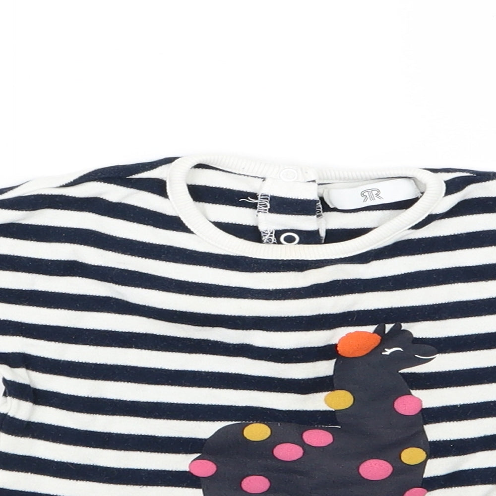 La Redoute Girls Blue Striped  Basic T-Shirt Size 18-24 Months