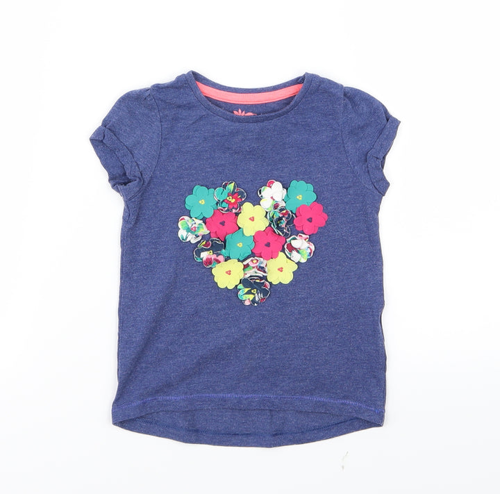 F&F Girls Blue Basic T-Shirt Size 12-18 Months - Flowers