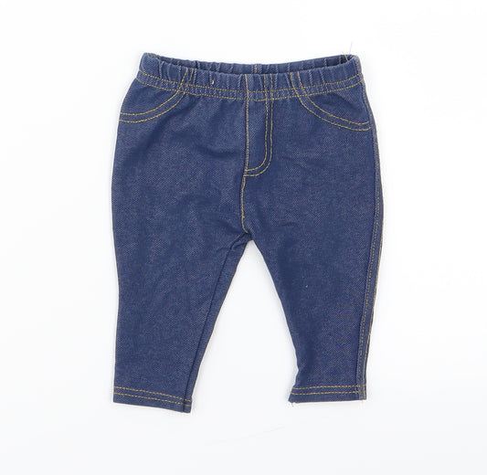 Front view of Early Days girls’ blue capri leggings, size 3-6, months - jeggings