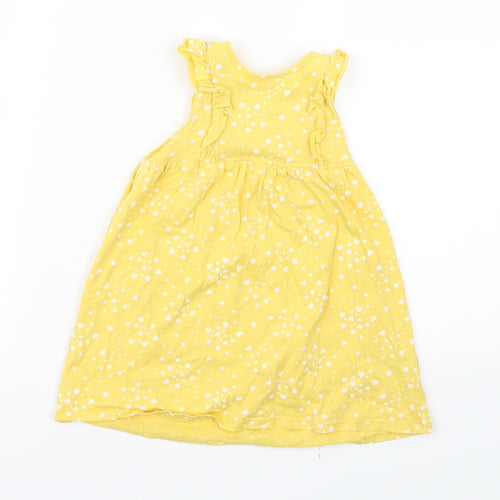 H&M Girls Yellow Geometric  Shirt Dress  Size 12-18 Months  - Heart print