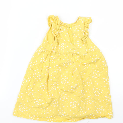 H&M Girls Yellow Geometric  Shirt Dress  Size 12-18 Months  - Heart print