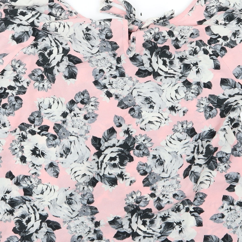 Dorothy Perkins Womens Pink Floral Mesh Basic Blouse Size 10