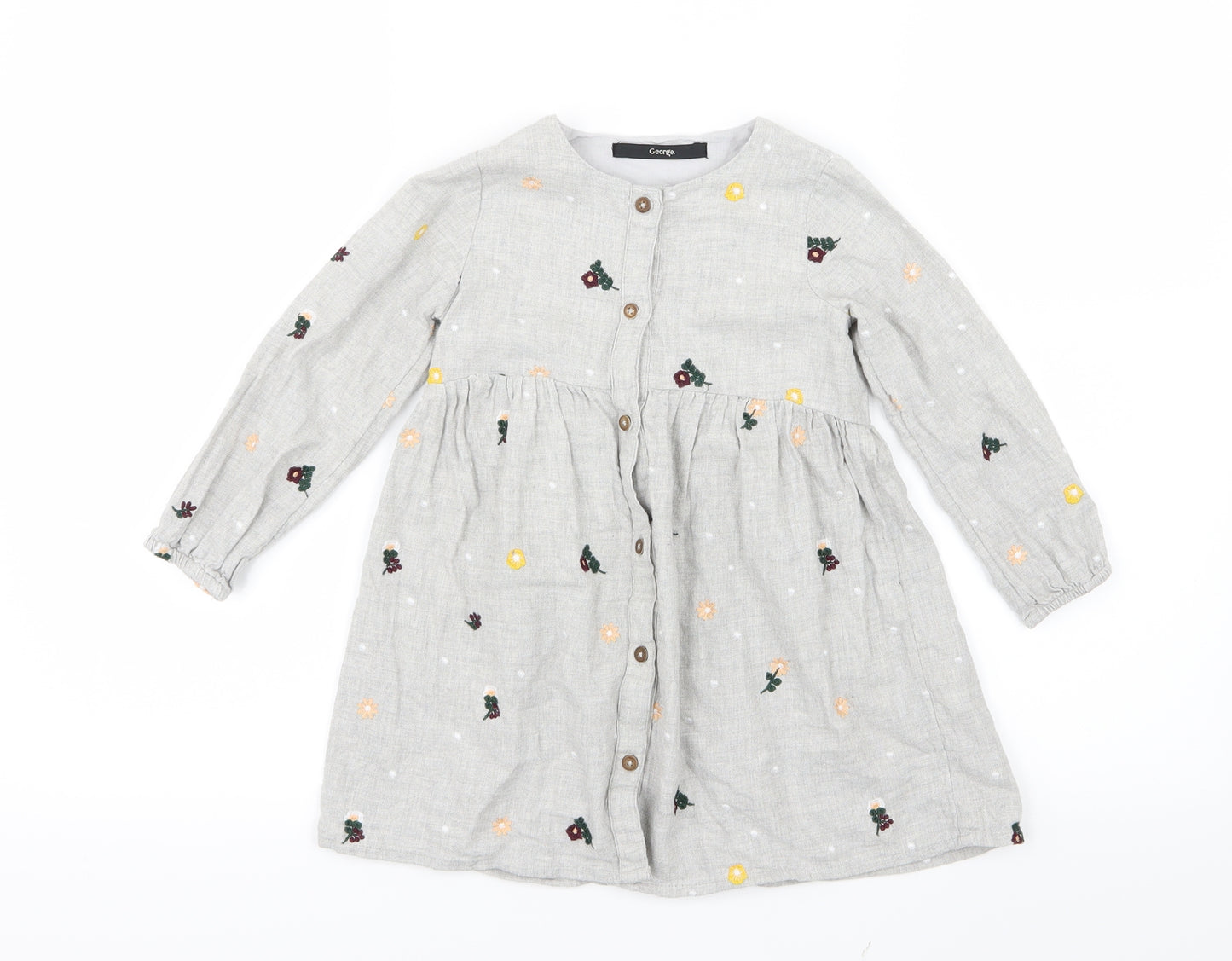 George Girls Grey   Shirt Dress  Size 3-4 Years  - Flowers