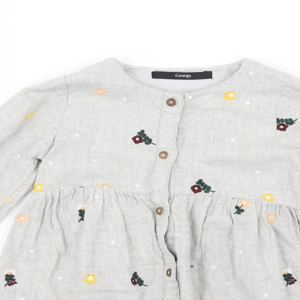 George Girls Grey   Shirt Dress  Size 3-4 Years  - Flowers