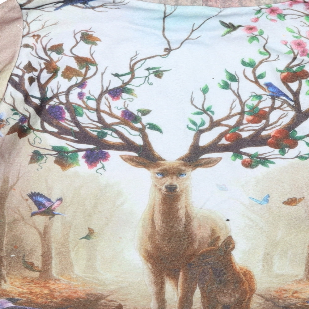 MissLook Womens Brown Geometric  Pullover Jumper Size L  - Reindeer