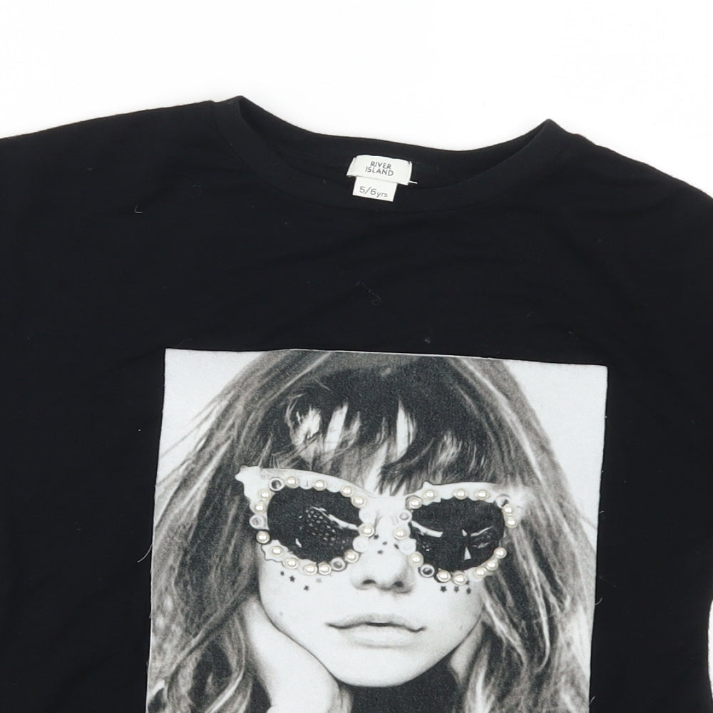 River Island Girls Black   Basic T-Shirt Size 5-6 Years  - Chic