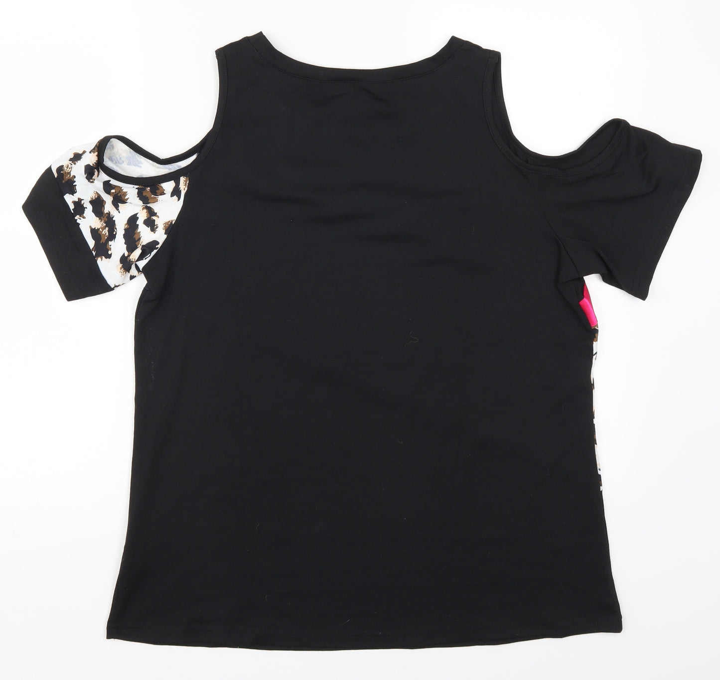 SheIn Womens Black Animal Print  Basic T-Shirt Size XL  - Cut Out Shoulder