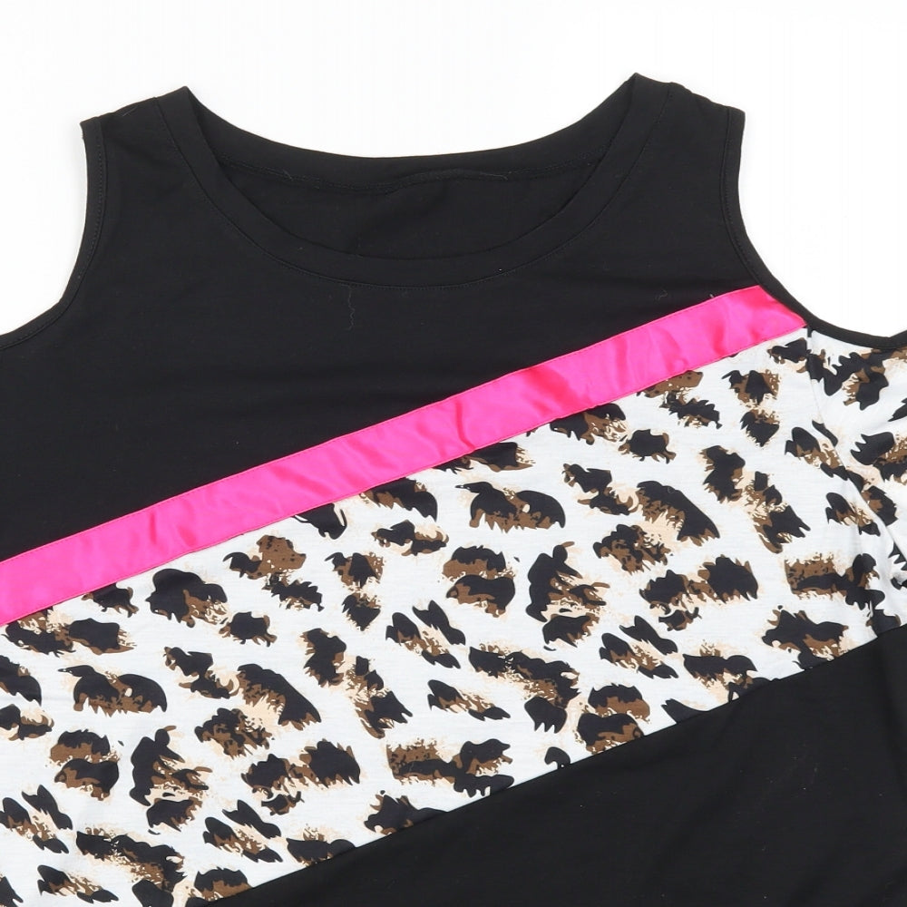 SheIn Womens Black Animal Print  Basic T-Shirt Size XL  - Cut Out Shoulder