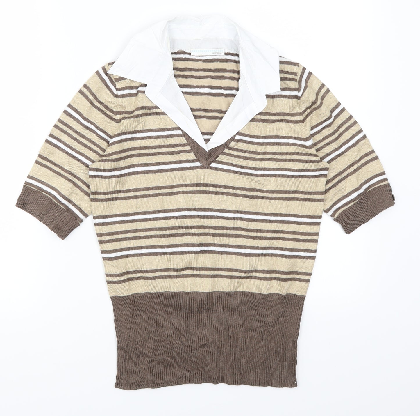 Matalan Womens Brown Striped  Basic T-Shirt Size 10